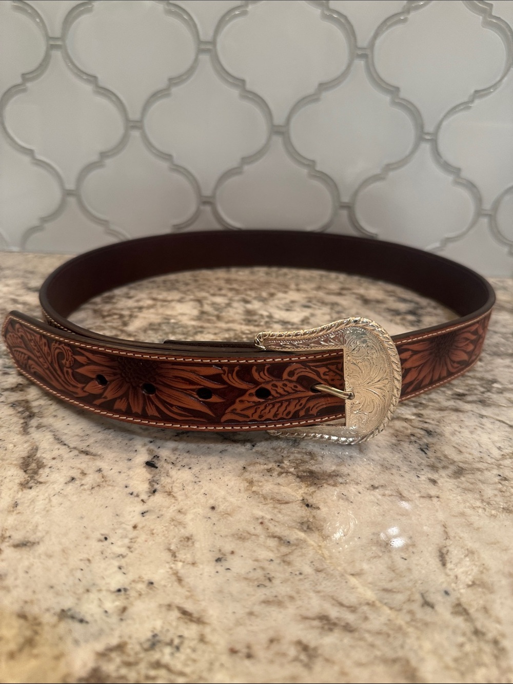 Brown Leather Women’s Belt with Silver Buckle